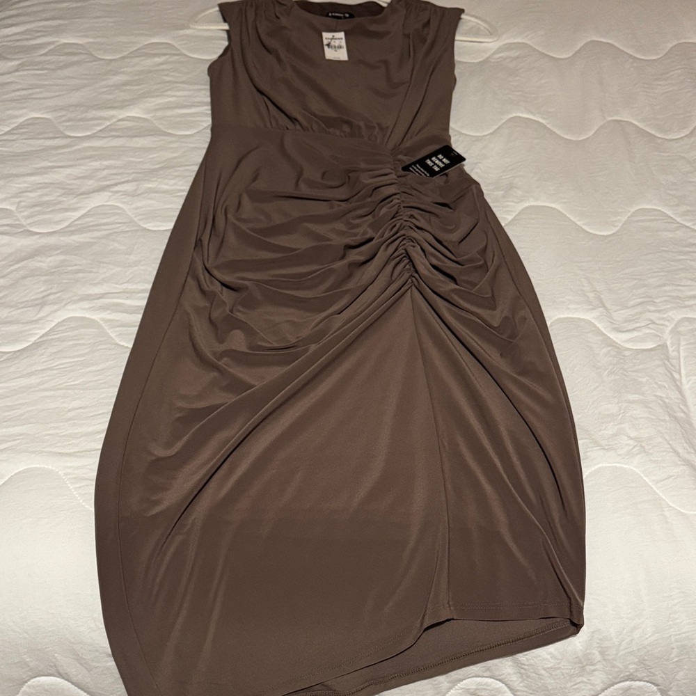 Express Ruched Brown Midi Dress